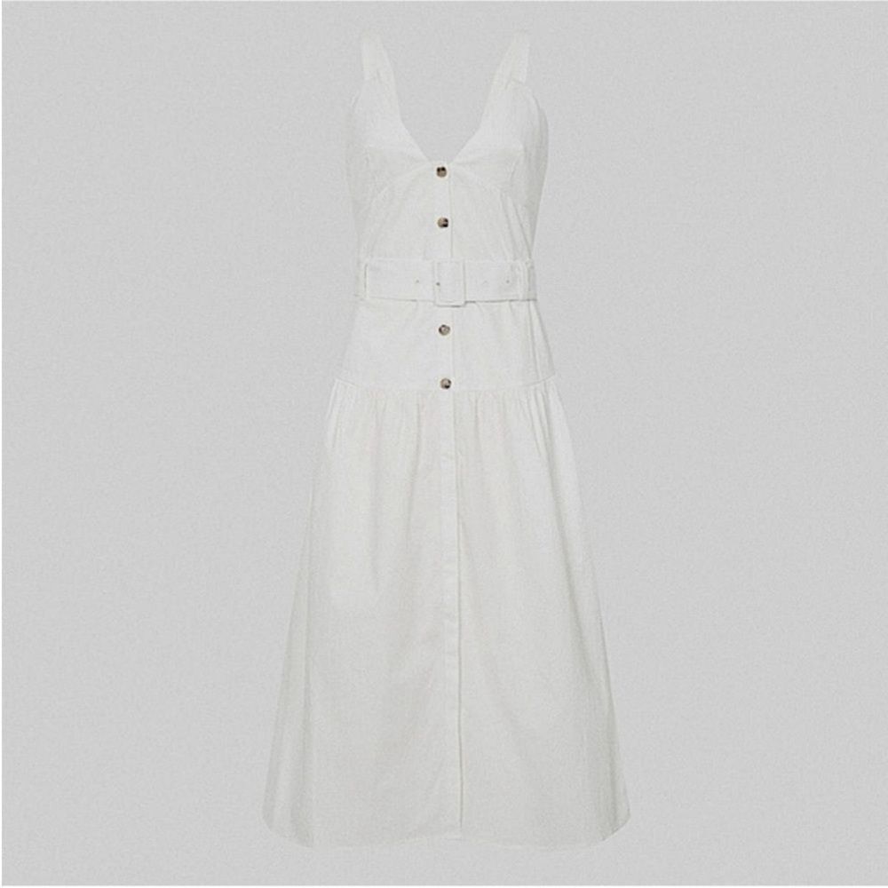 REISS NWT Vita Button Through Midi Sundress White… - image 7
